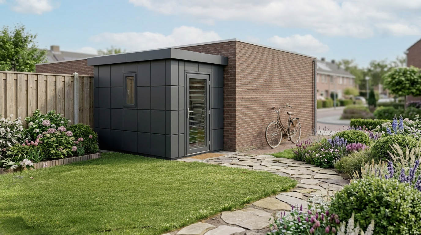 Kleine Kinsaa schuur naast bakstenen huis